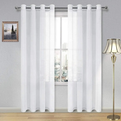 Sheer Faux-Linen Curtains — Set of 2, White, 52" x 84"