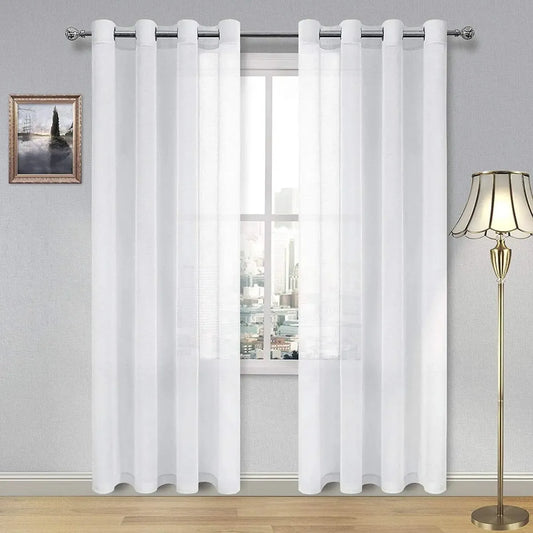 Sheer Faux-Linen Curtains — Set of 2, White, 52" x 84"