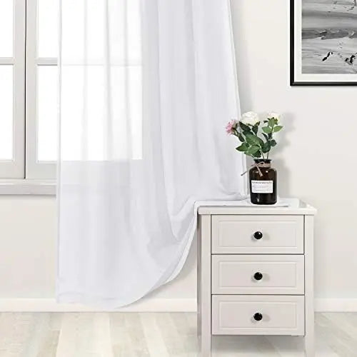 Sheer Faux-Linen Curtains — Set of 2, White, 52" x 84"