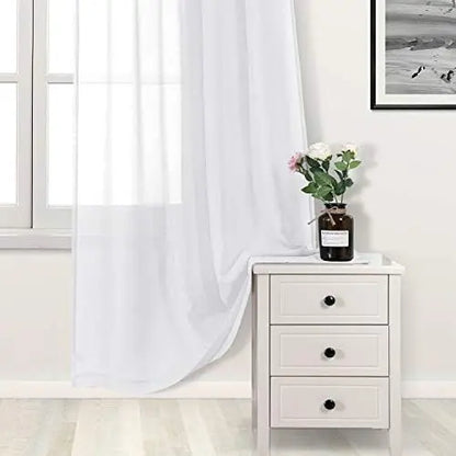 Sheer Faux-Linen Curtains — Set of 2, White, 52" x 84"