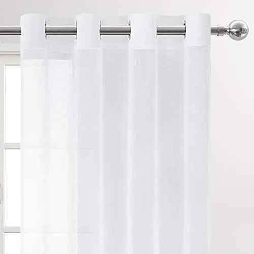 Sheer Faux-Linen Curtains — Set of 2, White, 52" x 84"
