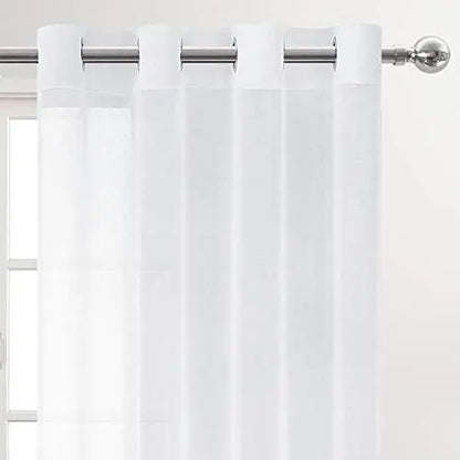 Sheer Faux-Linen Curtains — Set of 2, White, 52" x 84"
