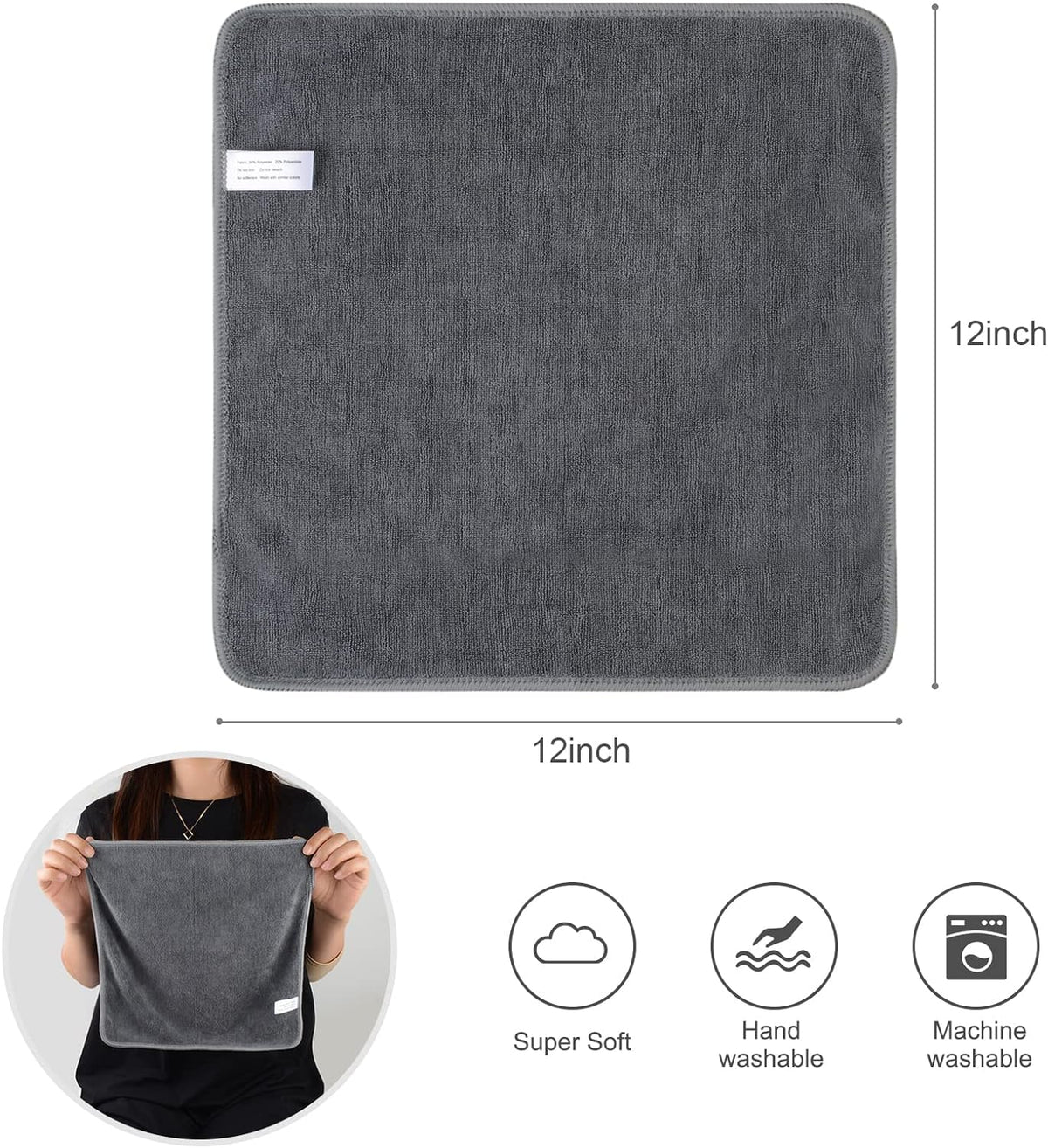Microfiber Cleaning Cloth, 12X12 Inch, Slate Grey, 6 Pack
